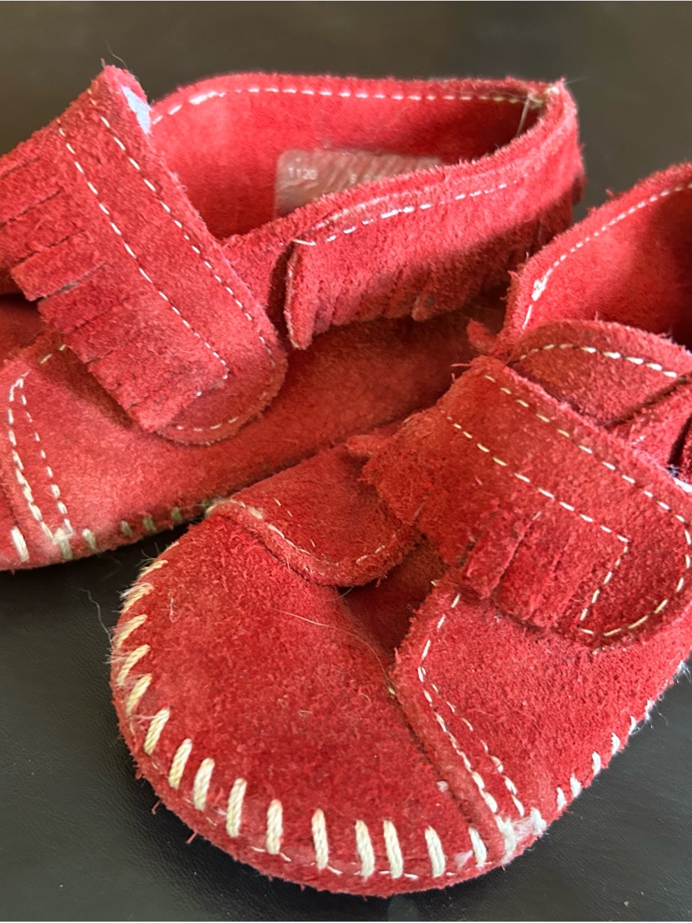 Minnetonka Kids Red Suede Moccasins
